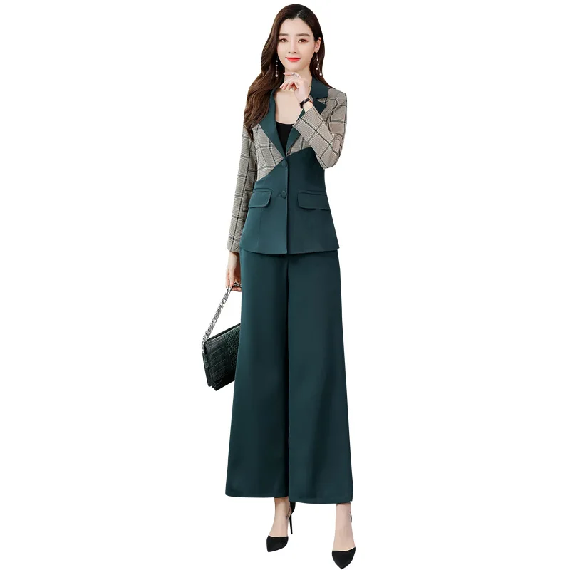 High-quality professional women's spring and autumn new fashion British style slim full-sleeved suit jacket wide-leg pants suit