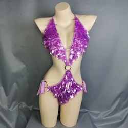 Flashing Sequins One-Piece Bodysuit Women's Singer Dance Sexy Party Evening Carnival Costumes Stage Dance Wear Nightclub Outfit