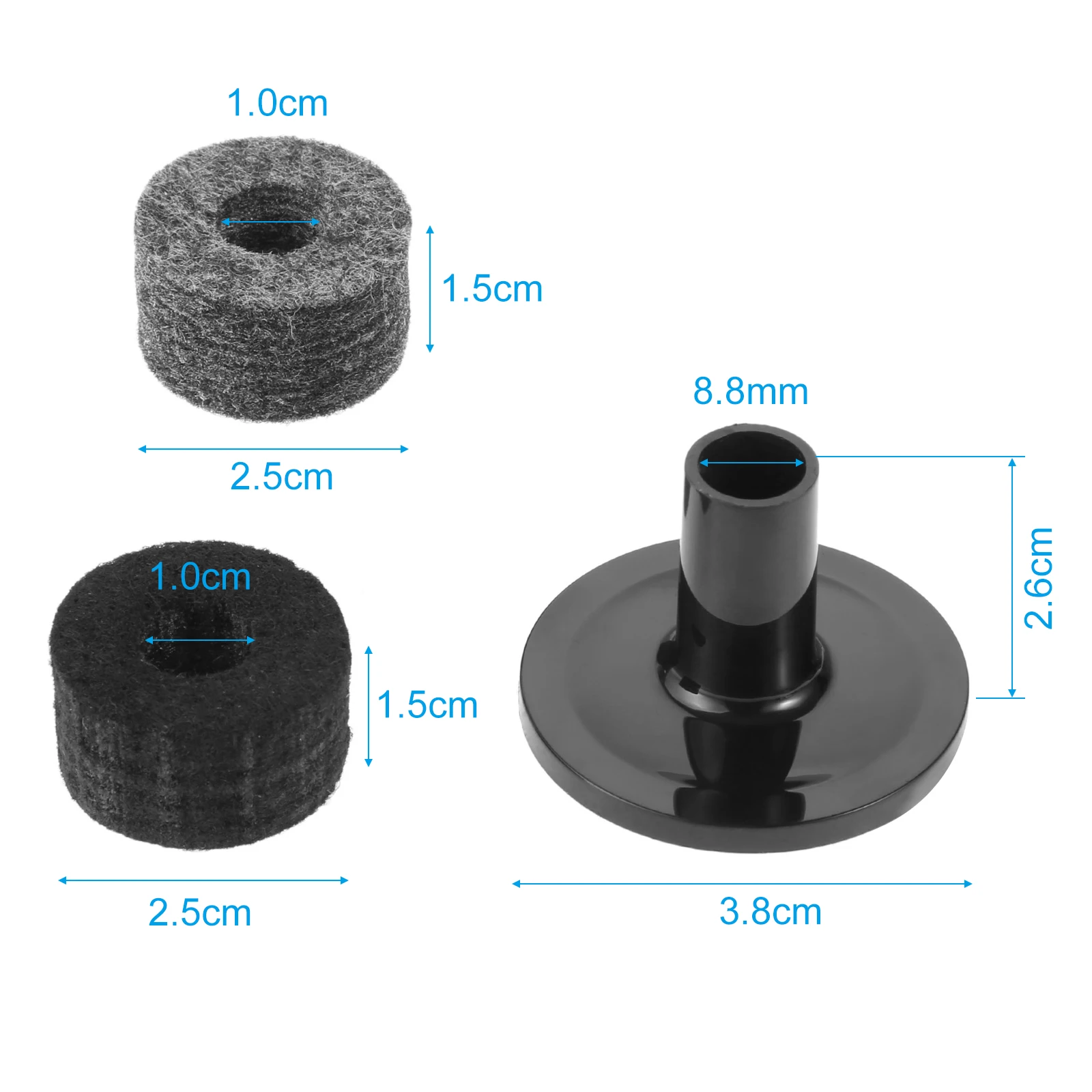 Soporte de platillo de 25mm, arandela de fieltro + 2 manguitos de platillo de repuesto para Kit de tambor de estante, 8 Uds.