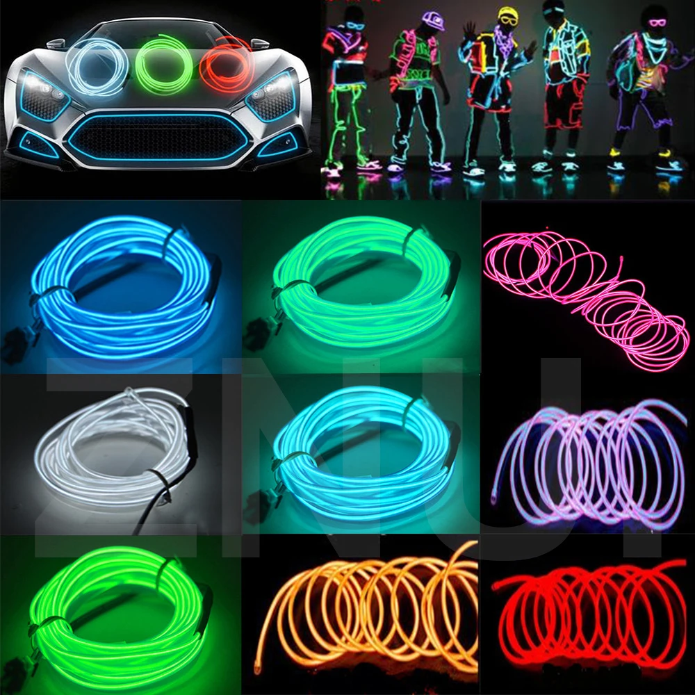 1M-5M Neon Light Dance Party EL Wire Rope tape Cable Strip Flexible EL Wire Blacklight Christmas Halloween Decoration LED Strips