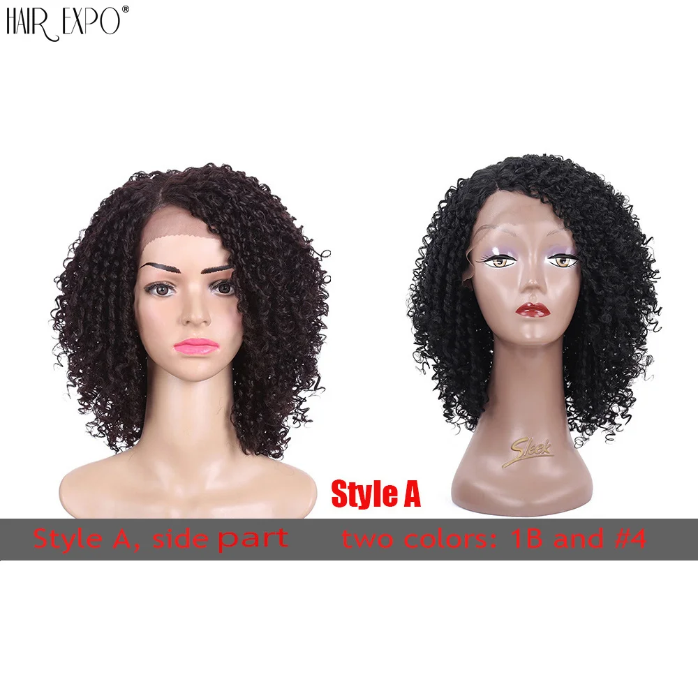 Kinky Curly Lace Part Wig para mulheres negras, cabelo preto curto sintético, resistente ao calor, parte lateral do cabelo, Expo City, 14\