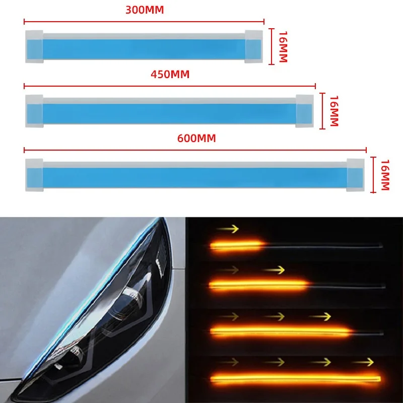 1PCS DRL LED Led Light Strip Dual Color 30/45/60cm Flexible  Auto Headlight Surface Strip Tube Lamp Daytime Turn Signal Light