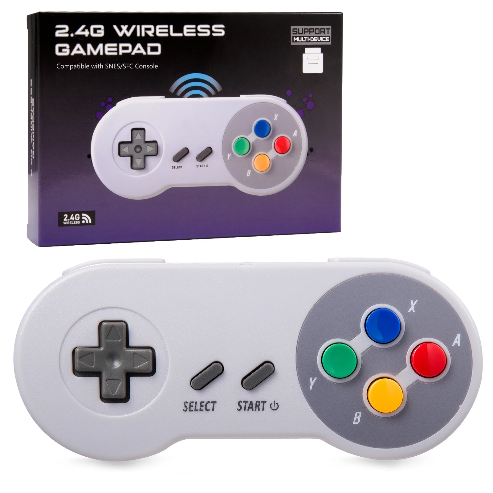 2 Pack SNES 2.4 G Wireless Retro Gamepad Joystick Classic Controller Compatible with SNES/SFC Game Console Multicolor