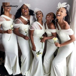 Vestidos de dama de honor para Niñas Africanas, vestido de fiesta de boda largo de satén blanco de sirena Sexy, vestidos formales personalizados, nuevo