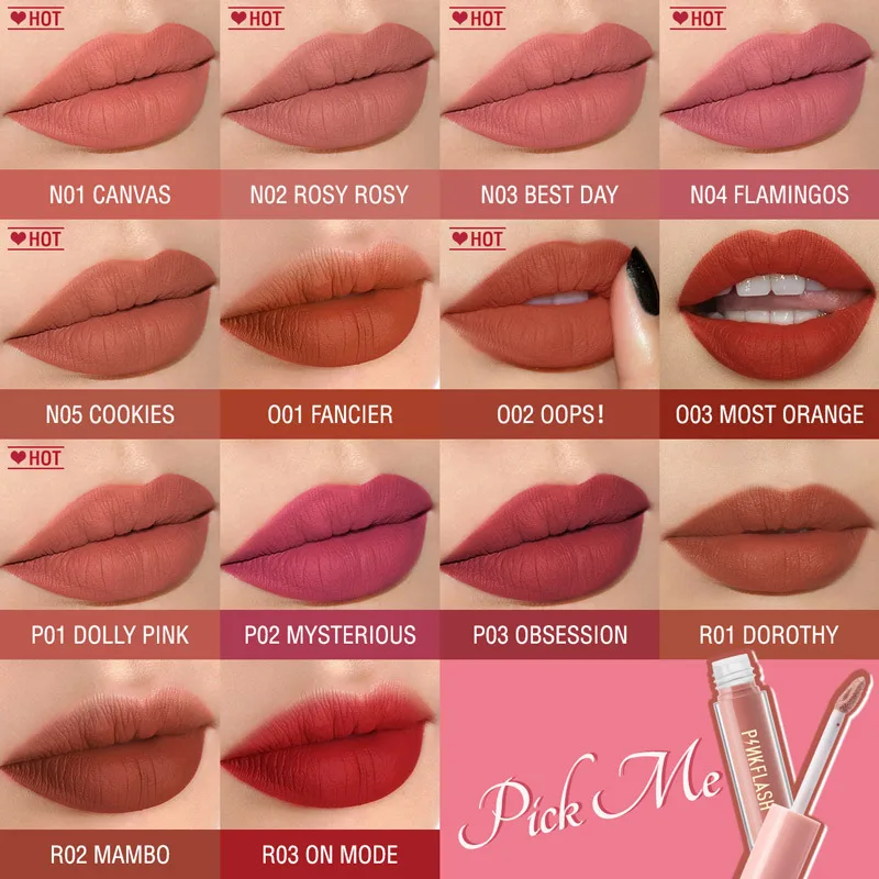 PINKFLASH 14 Colors Matte Moisturize Makeup Lip Gloss Ink Liquid Lipstick Waterproof Long Lasting Lipstick Tubes Maquiagem TSLM1