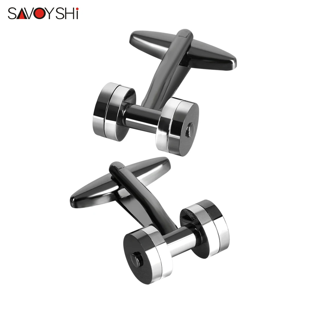 SAVOYSHI Funny Dumbbel Cufflinks for Mens Shirt Cuff High Polishing Metal Cuff links Customization Business Gift Free engraving