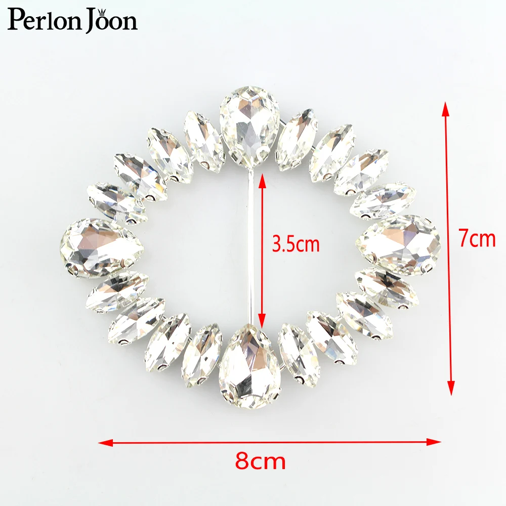 2pcs (inner 3.5cm) big glass rhinestone decorative Slider diamond silver crystal belt buckle on dress clothing accessories KT014