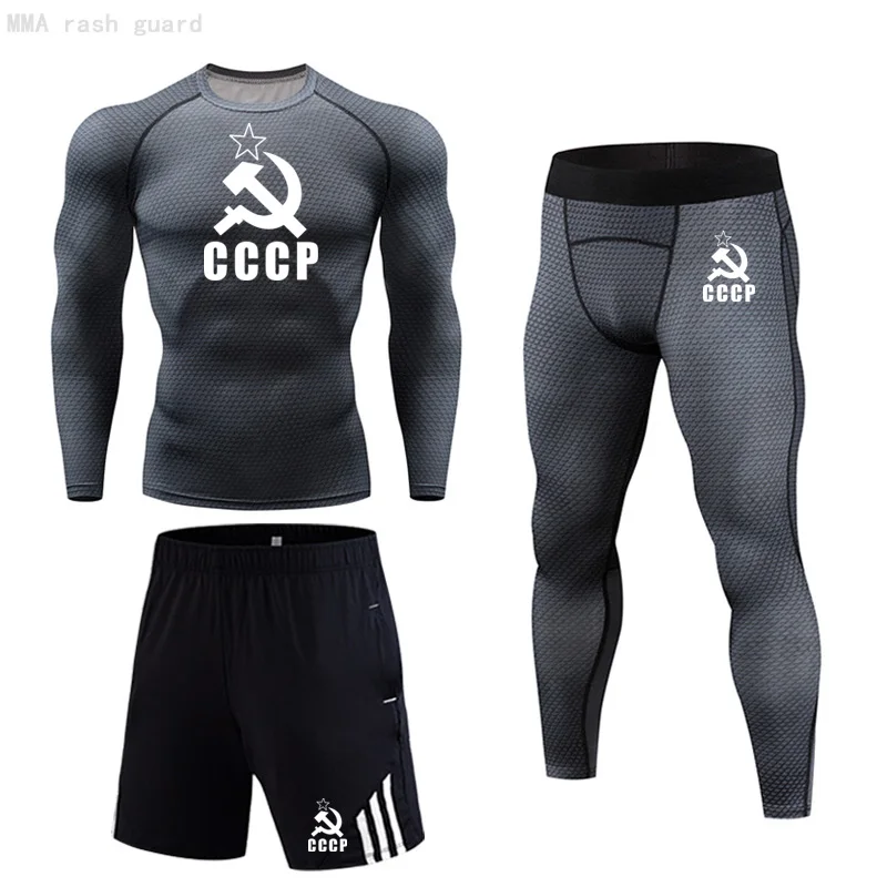 Men CCCPT shirt Long-sleeved Top Running pants Compression Clothing Bodybuilding T-Shirt Sport leggings rashgard male tracksuit