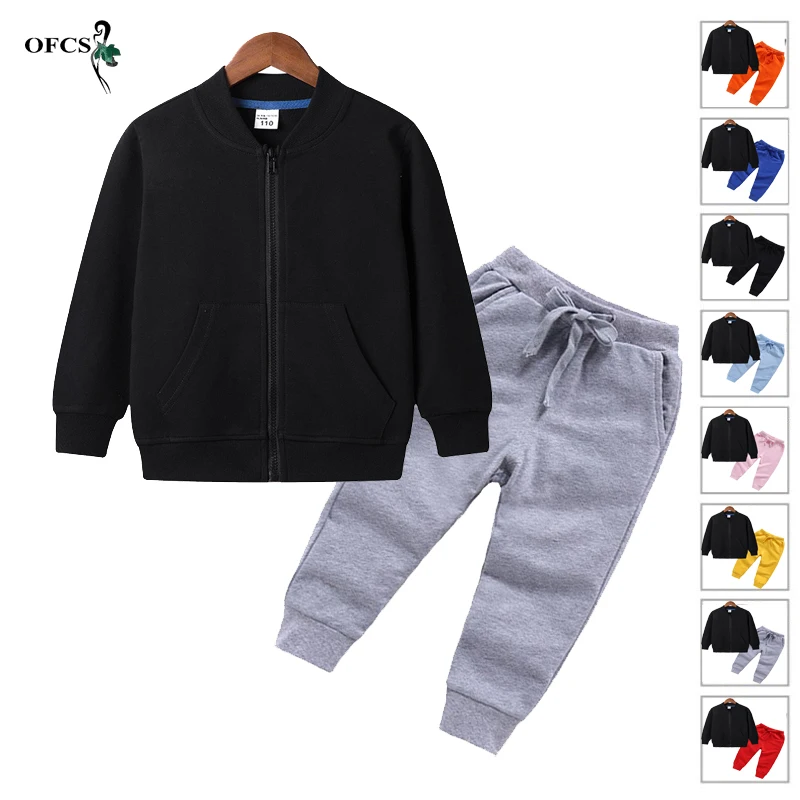 

Best Seller Autumn Children Clothes 2Pcs/Sets Boy Girl Solid Black Cotton Zipper Coat Sweatshirt+Casual Pants Kids Outfits Suits