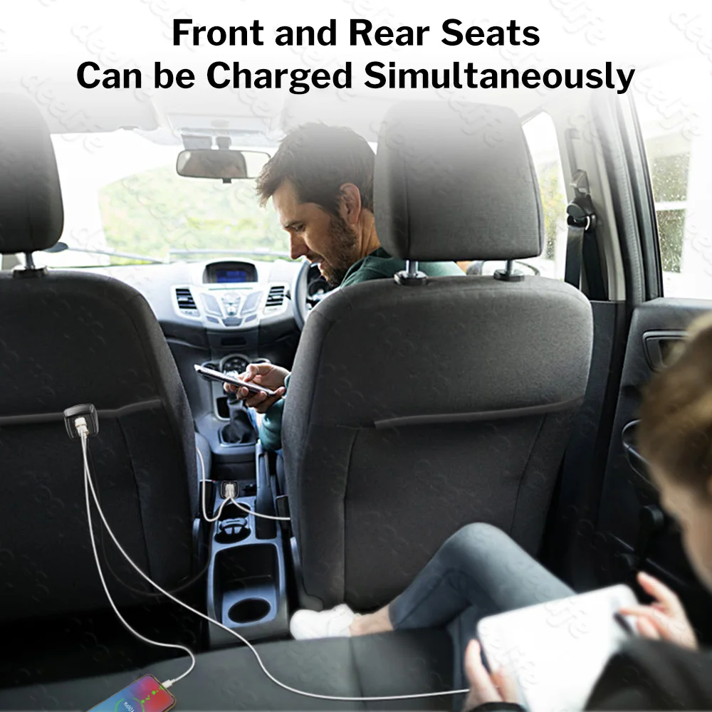 Deelife Car Charger Rear Seat with 4 USB Ports Mobile Phone Adapter QC 3.0 Socket Auto Splitter for Front Back Passenger