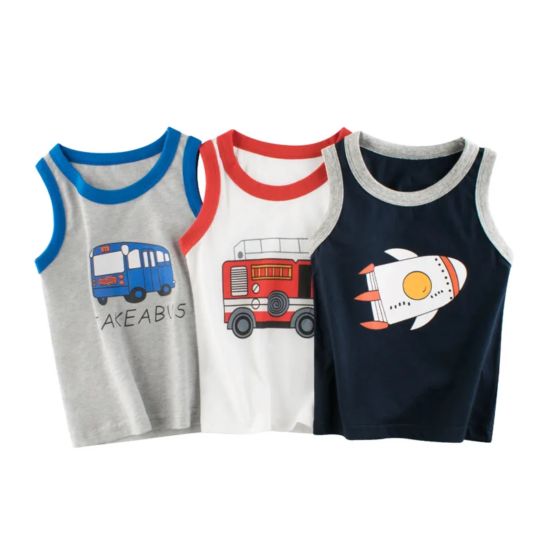 

Kids Baby Boys Vests T-shirts Children Summer Vest Top Outfit Kid Boy Cartoon Tops Clothes Cotton Tees Black Playsuits