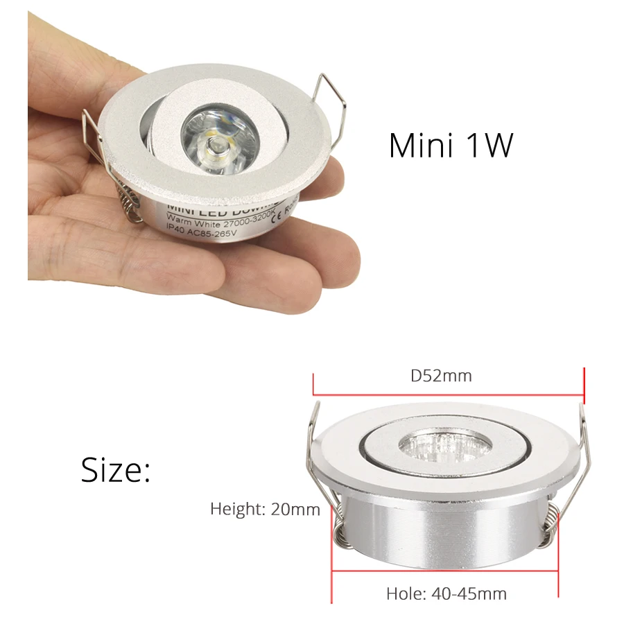 LEDSONLINE 2pc Mini LED Spot 1W 3W 4W Mini5W 5W 7W Light Spot Light Resessed Ceiling Downlight Dimmable Adjustable Silver Body