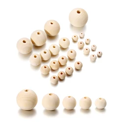 11Sizes 4-30mm Natural Wooden Beads Round Wood Unfinished Decorative Loose Spacer Beads For DIY Bracelet Necklace Jewelry Making