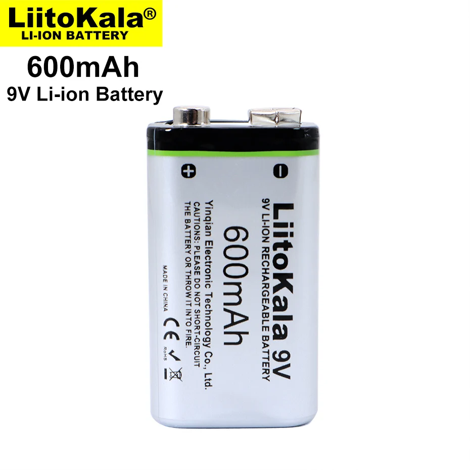 LiitoKala 600mAh 9V li-ion Battery 6F22 9V Rechargeable Battery For Microphone Multimeter RC Toys Temperature gun