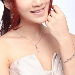 Pura 925 Sterling Silber Schmuckset, Tropfen Opal Cat Eye Stone Pendellwasser, Kettenohrringe, einfache Kette, Weiß und Rose 10 Hauptdelegverkäufe stiegen - №9