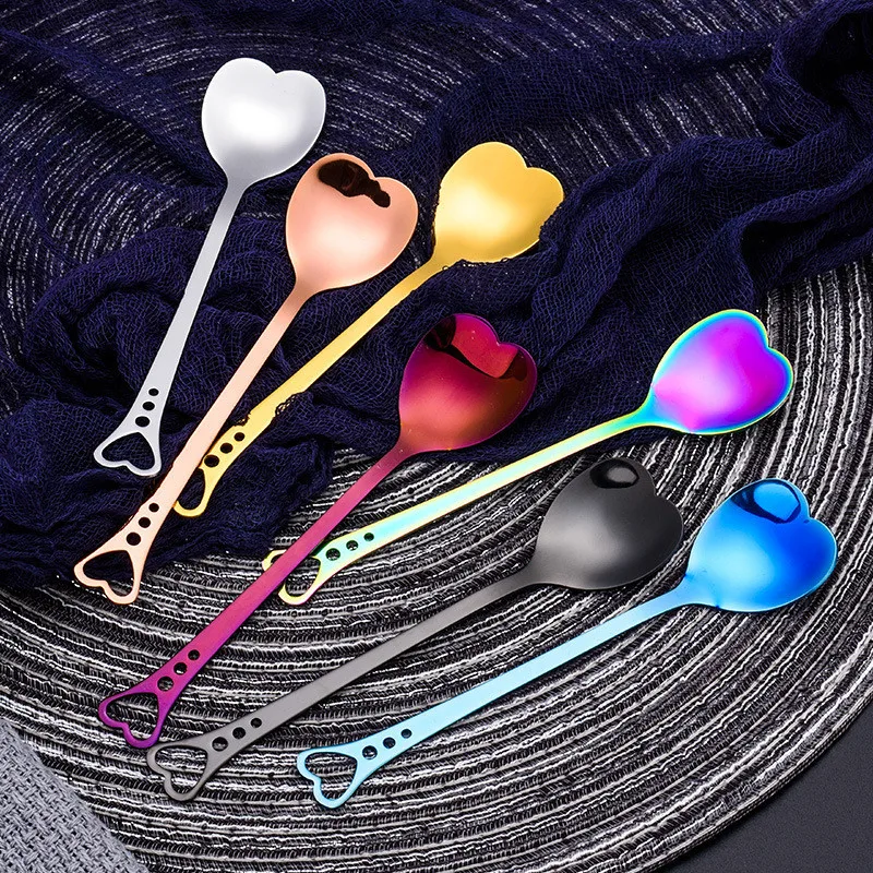 Stainless Steel Spoon Love Shape Long Handle Coffee Ice Cream Tea Hot Drinking Flatware Dinnerware Kitchen Accessorie Bar Gadget