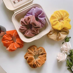 Korea Velvet Hair Accessories Scrunchies Rubber Band Candy Color Soft Shiny Hair Ties Rope Elastic Hair Bands Winter Hair Ring