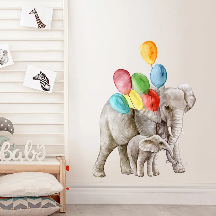 Cartoon Ballon-Elefant Wandaufkleber Kinderzimmer Schlafzimmer Hintergrund Heimdekoration Kunst-Aufkleber Tier-Kinderzimmer Tapete – Detail 2