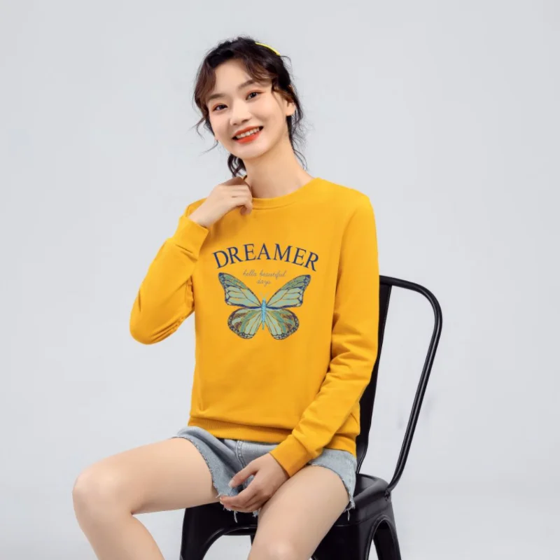 TuangBiang-Sudadera con estampado de mariposa para mujer, ropa informal holgada de manga larga, Tops cálidos para mujer, 100% algodón, 2021