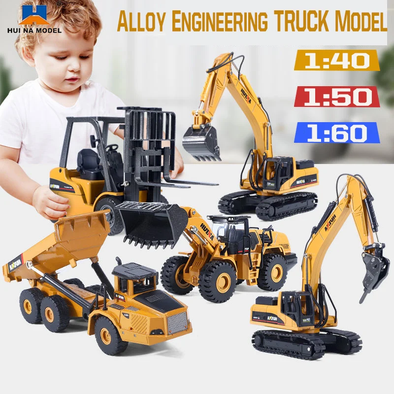 HUINA 1:40 1:50 1:60 Excavator Alloy Scarifier Diecast Truck Scale Wheel Loader Construction Vehicle Metal Model Cars Boys Toys