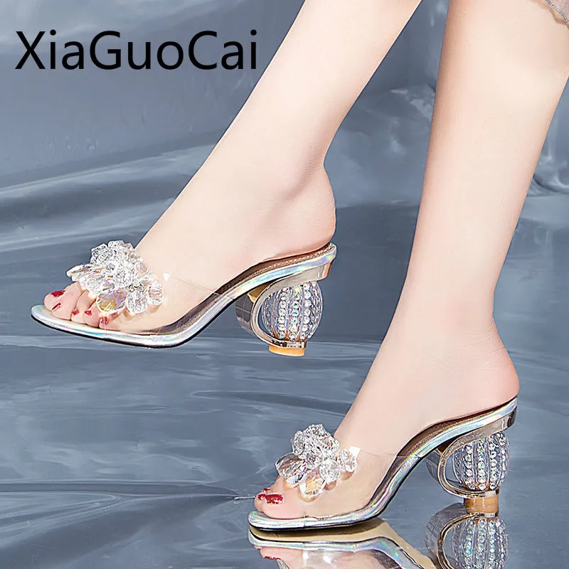 Rhinestone High Heels Women Summer Slippers Sequins High-heeled Crystal Ladies Slippers Summer Basic Women Wedges Slippers