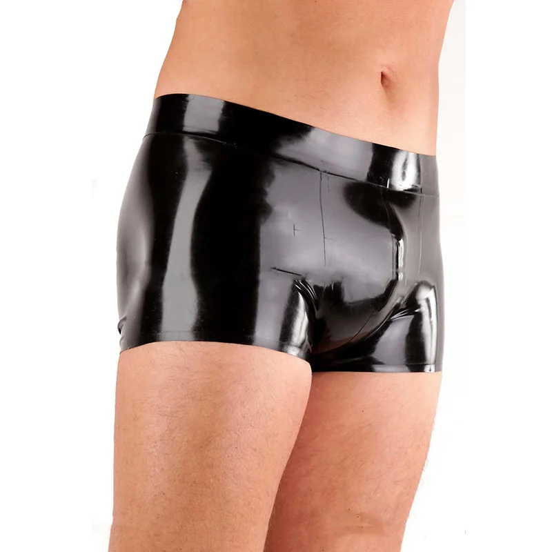 Calzoncillos de látex negro para hombre, Bóxer Sexy de goma, ropa interior hecha a mano