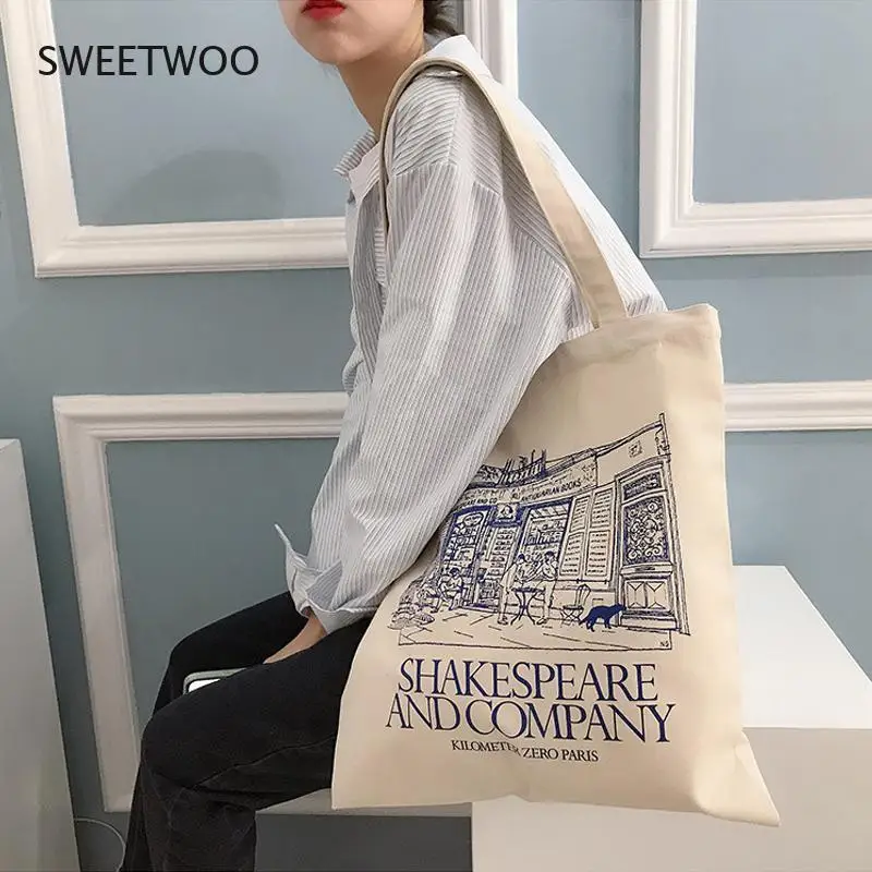 Print Canvas Bag for Women Cotton Cloth Shopping Bags Grocery Bags Girl Book Tote Bag