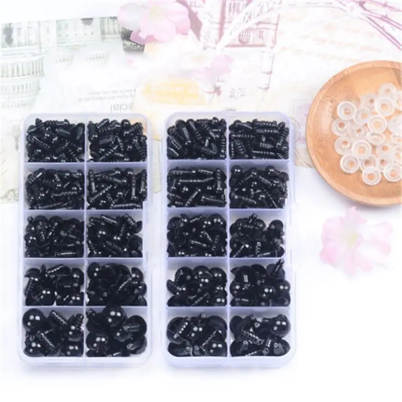 142pcs 6-12mm Black Plastic Craft Safety Eyes for stuffed Animal Doll DIY Toy