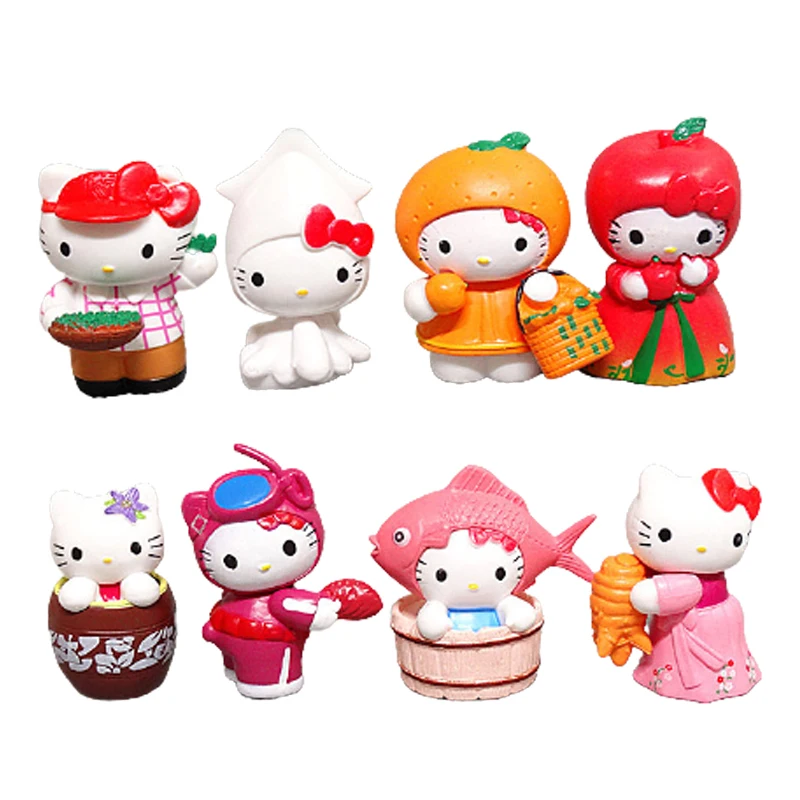 Anime Action Figures Kt Cat My Melody Kawaii Dolls Japanese Mini Suit Set of 8 PVC Material Collecte Cute Gifts For Girls Friend