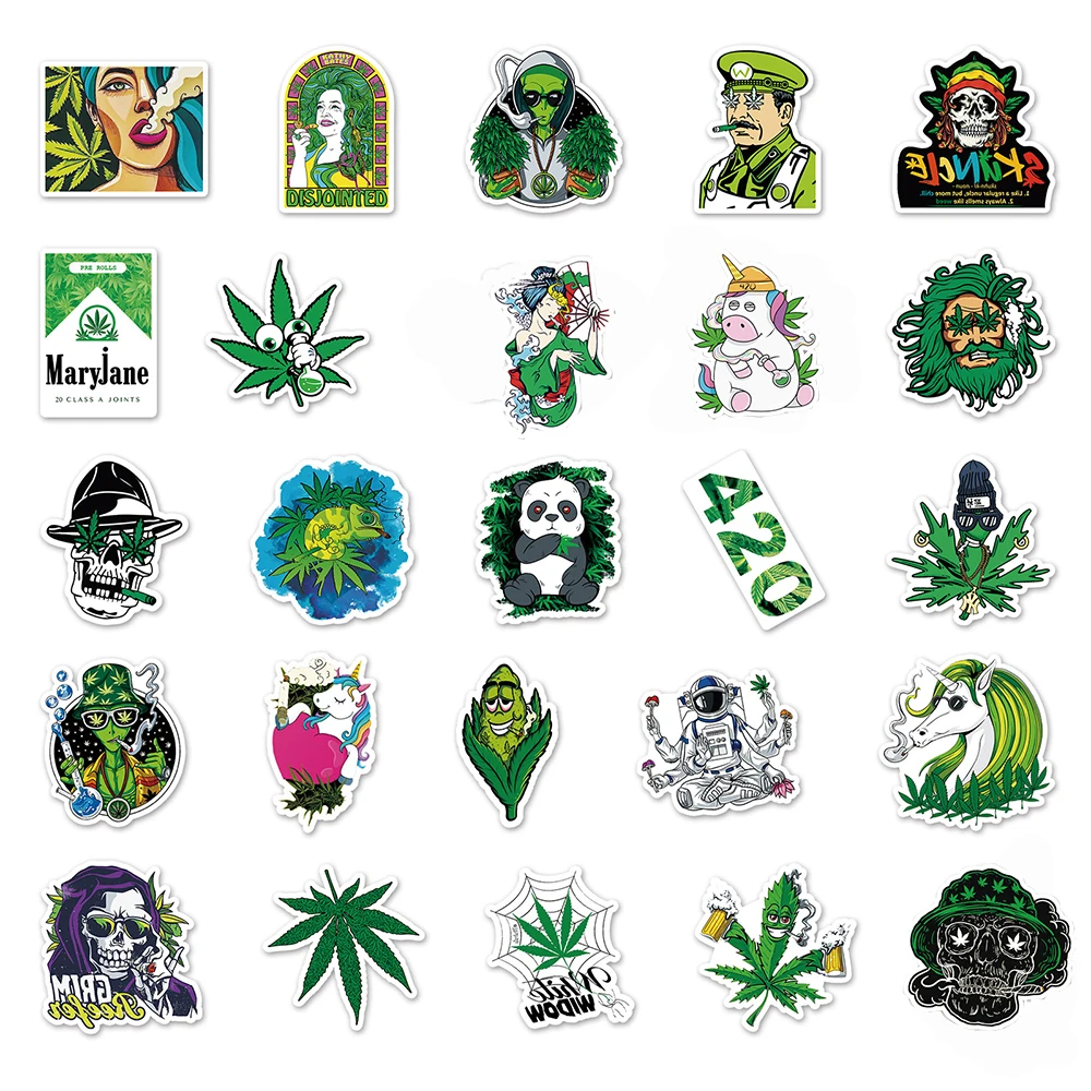 10/50/100 Stuks Marihuana Cartoon Stickers Esthetische Diy Skateboard Motorfiets Water Fles Graffiti Waterdichte Cool Sticker Decals