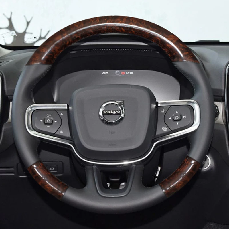 For Volvo XC40 Sport Edition DIY Customized Imitation Peach Wood Grain Carbon Fiber Steering Wheel Leather Cover