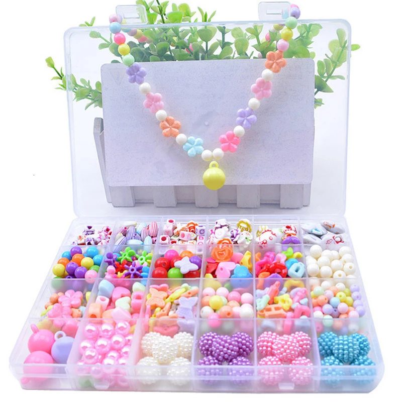 24 Grid Girl Jewelry Making Toys Educational Toys Children Gift DIY Handmade Beads Toys with Storage Box Accessory Set Children