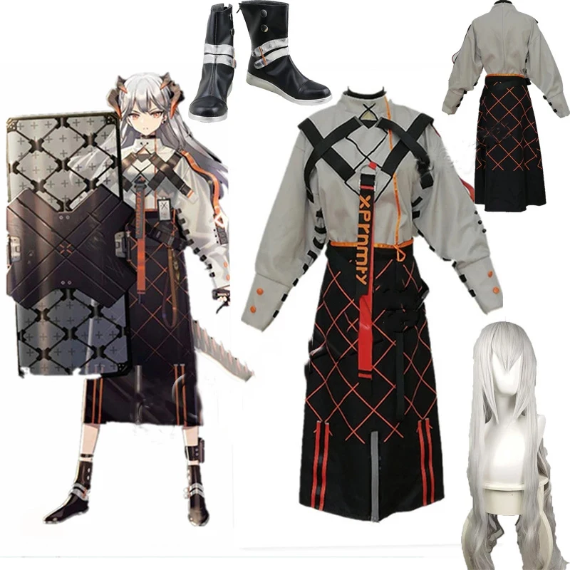 

Anime Game Arknights SkyFire Saria Cosplay Costume Women Cute Dress Cos Boots Halloween Party Uniforms Full Set Wigs shoes