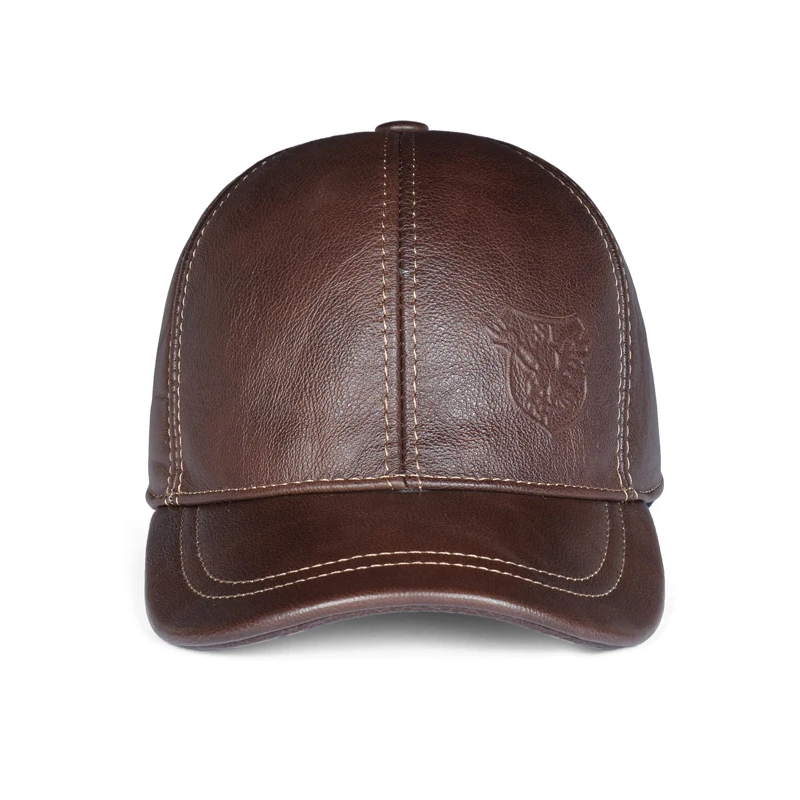 2023 Winter Male Genuine Leather Eagle Print 56-60CM Black/Brown Baseball Caps For Man Casual Street Gf Gorras Dad Hat RY119