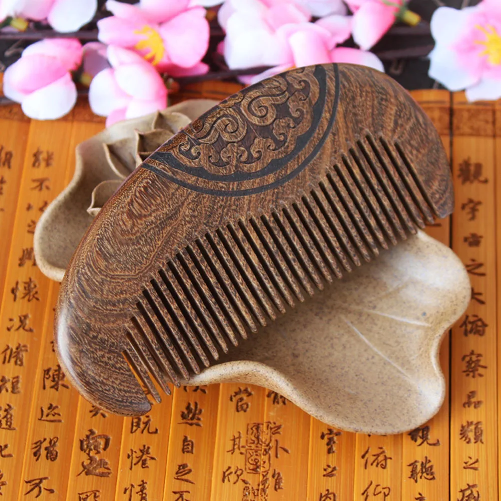 Vintage Sandalwood Comb Gold Wire Sandalwood Bar Comb Handmade Beard&Hair Combs for Women Natural Beautiful Wood Tooth