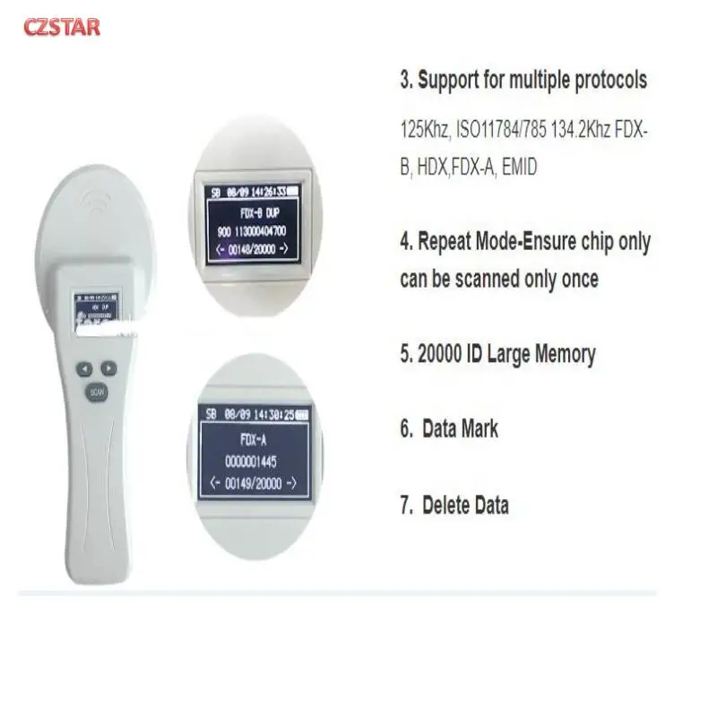 ISO11784/5 FDX-B animal id bluetooth handheld rfid reader 134.2khz 125khz microchip pet scanner reader animal ear rfid reader