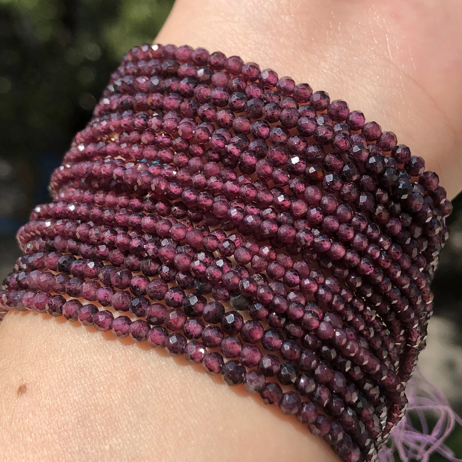 Natural Faceted Purple Red Garnet Stone Beads Round Loose Spacer Bead for Jewelry Making DIY Bracelet Accessories 15\'\' 2 3mm