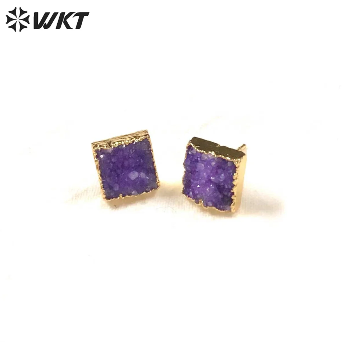 WT-E274 Wholesale Stone Studs With Gold Edged Square Shape Colorful Earrings For Party Wedding Women Jewelry Accessory