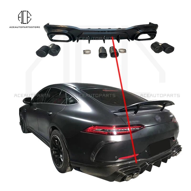 

For Benz AMG GT50 GT53 Rear Lip Carbon Fiber Rear Splitter Diffuser With Exhaust Tail body kit