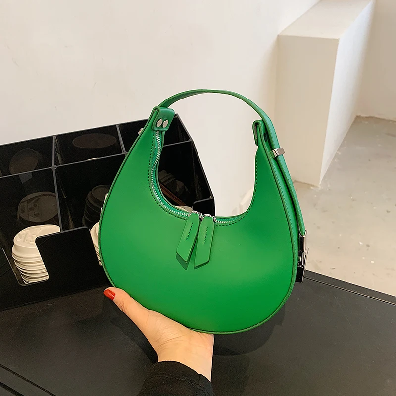 

Luxury Green Handbag Vintage Leather Clutches Bag Half Moon Armpit Shoulder Bag For Women 2021 Handle Bag Retro bolsa feminina