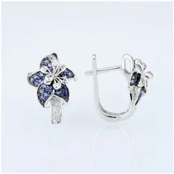 HUAMI Luxury Flower Cubic Crystal Stud Earrings Treasure Blue Zircon Earrings for Women Feminia Brincos Bijoux Gifts