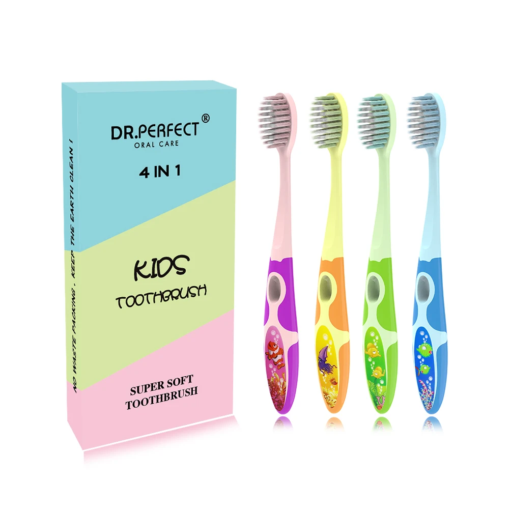 4 Pieces Kids toothbrush For Children Soft Bristle Clorful Carton Handles Soft Toothbrush Children Toothbrush