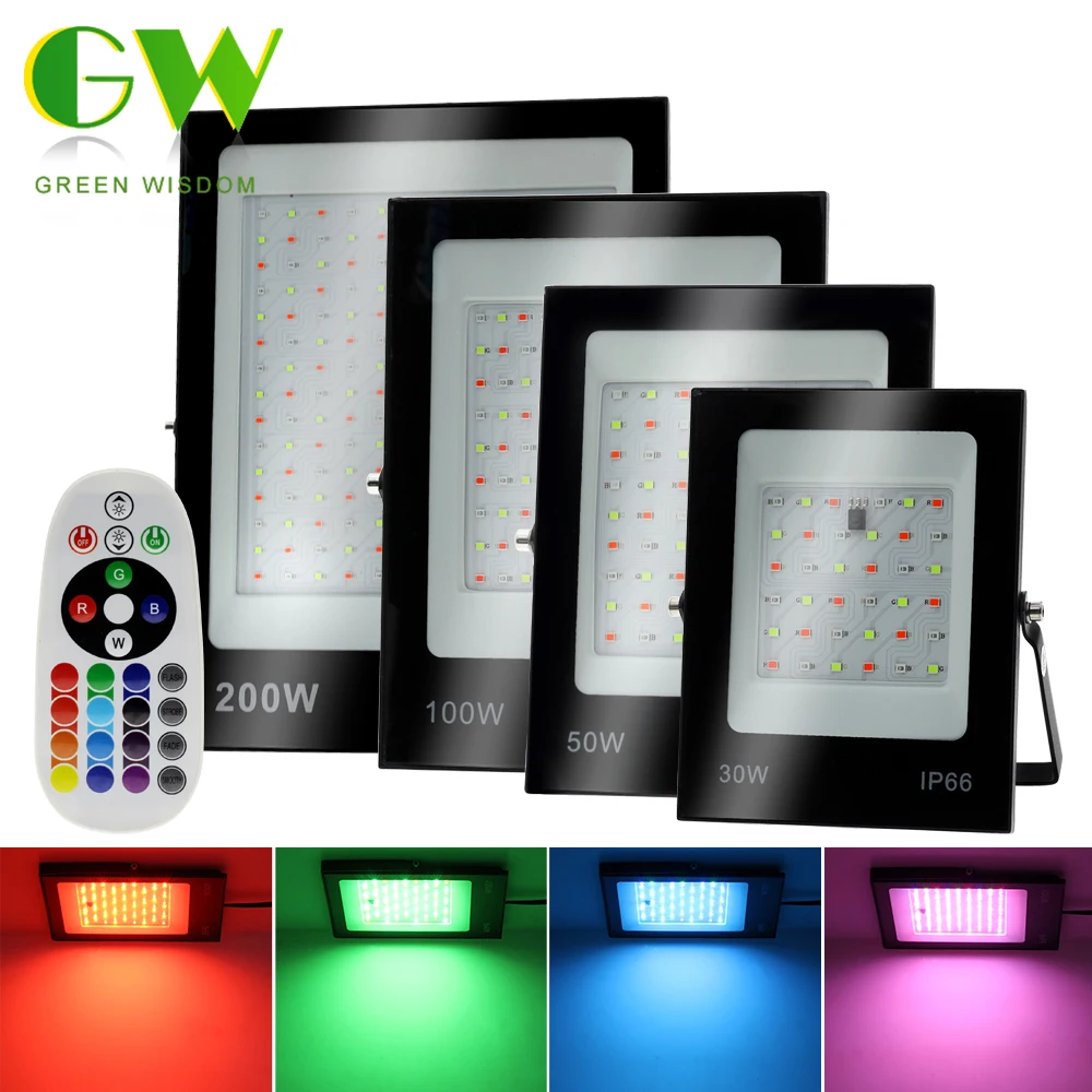 

RGB LED Floodlight 220V 30W 50W 100W 200W Outdoor Wall Lamp Reflector IP66 Waterproof Garden Landscape Lighting RGB Flood Lights