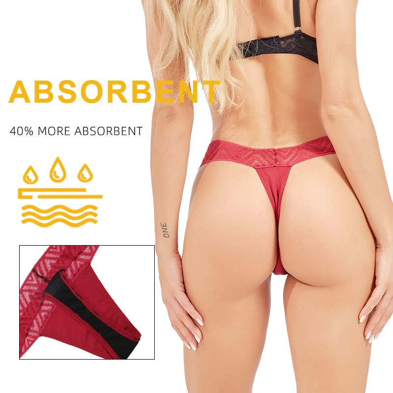 Sexy Thong Menstrual Panties Light Absoption Leak Proof Lace G-Strings Sports Tangas Seamless T-Back Women Underwear