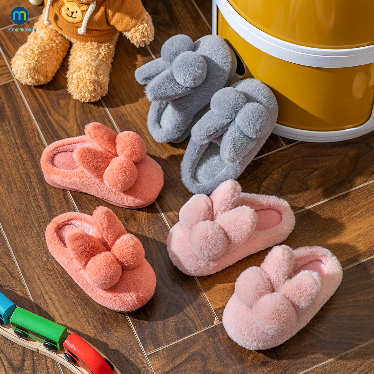 Children\'s Home Cotton Slippers Rabbit Non-slip Indoor Warm In Winter Fluffy Slippers Pink Girls Shoes Slippers Kids Miaoyoutong