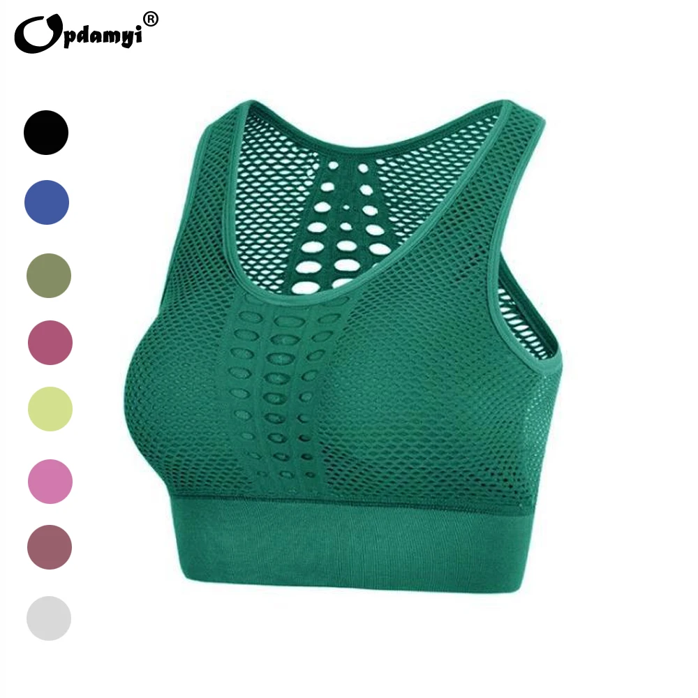 Women Sports Top Sexy Mesh Brathable Sports Bra Push Up Gym Fitness High-Impact Sports Underwear Seamless Yoga Bra Plus Size