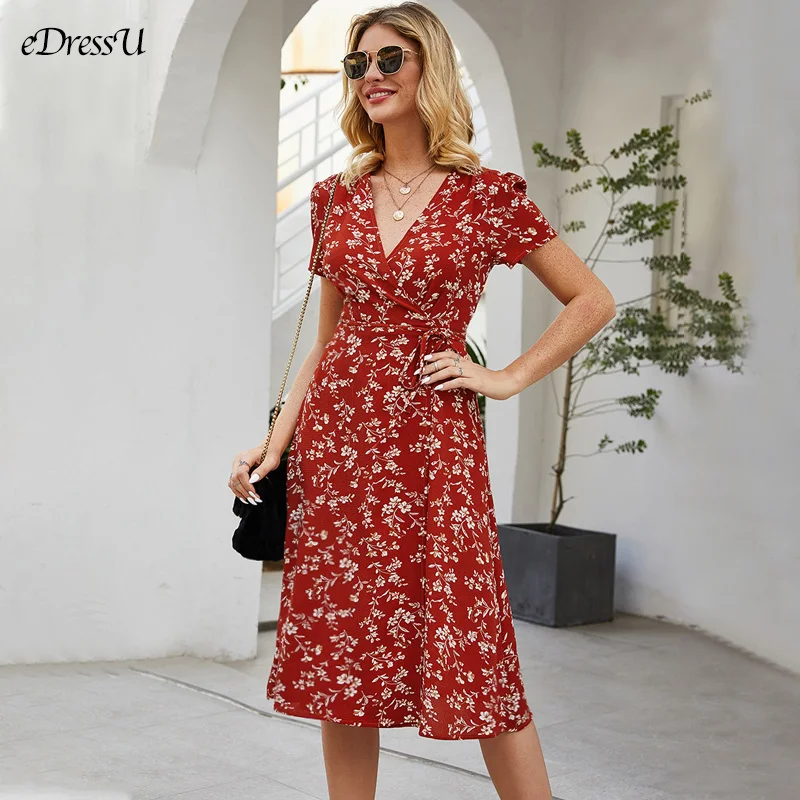 

Summer Print Dress V Neck Floral High Waist Midi Long Dress Boho Sexy Bohemian Daily Holiday Dress LQ-2683