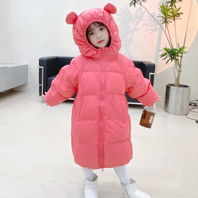 

Duck Down Kids Winter Coat Cute Thicken Warm Hooded Loose Long Outerwear 3-10 Years Old Children Clothes Snowsuit