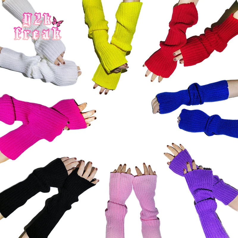 Y2K Arm Oversleeve Knitted Glove Leg Warmer Love Multi Colors Sleeve Leg Sleeve Cosplay Gloves 90s Baby Softgoth Egirl