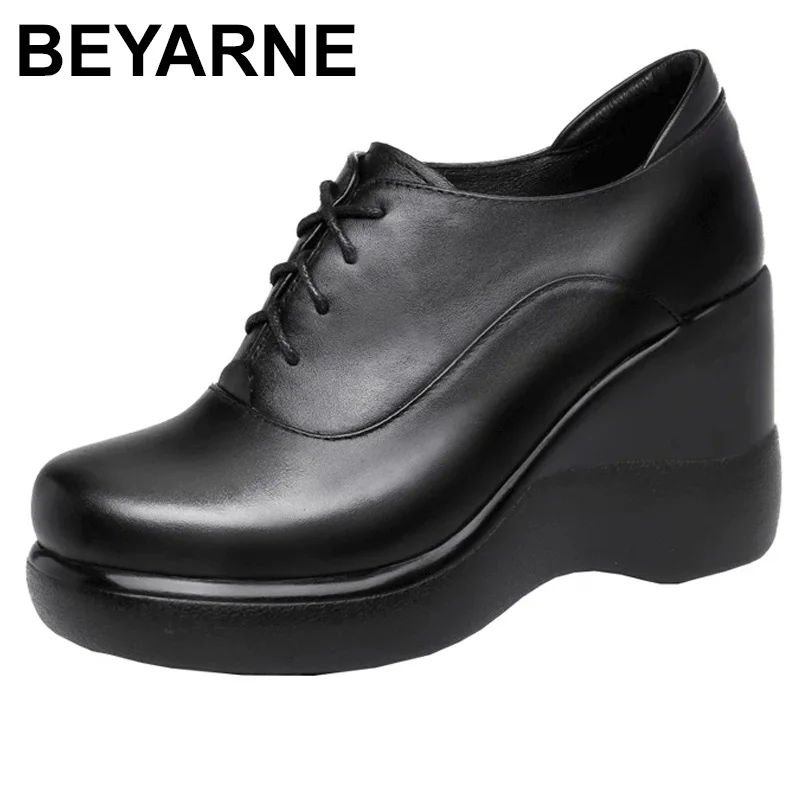 

Женские туфли на танкетке со шнуровкой, осенние туфли-лодочки на платформе, женские кожаные офисные туфли на высоком каблуке, женские большие размеры 33-43